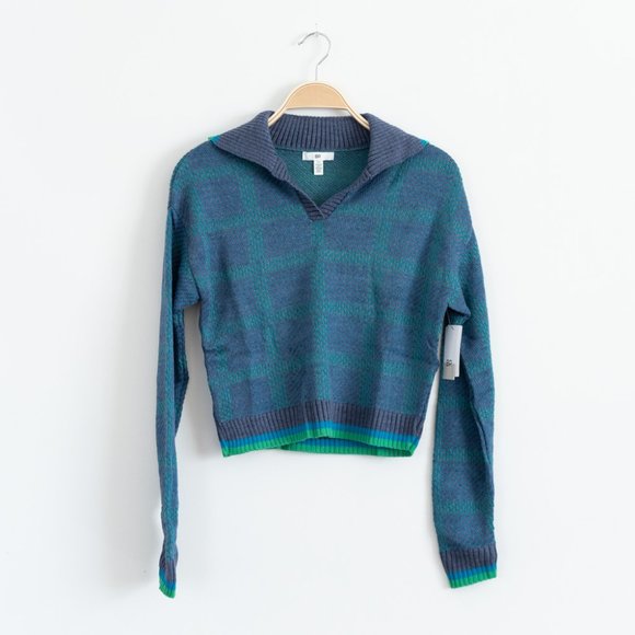 bp Sweaters - BP. Womens Relaxed Long Sleeve Plaid Knit Polo Sweater Size XS Blue